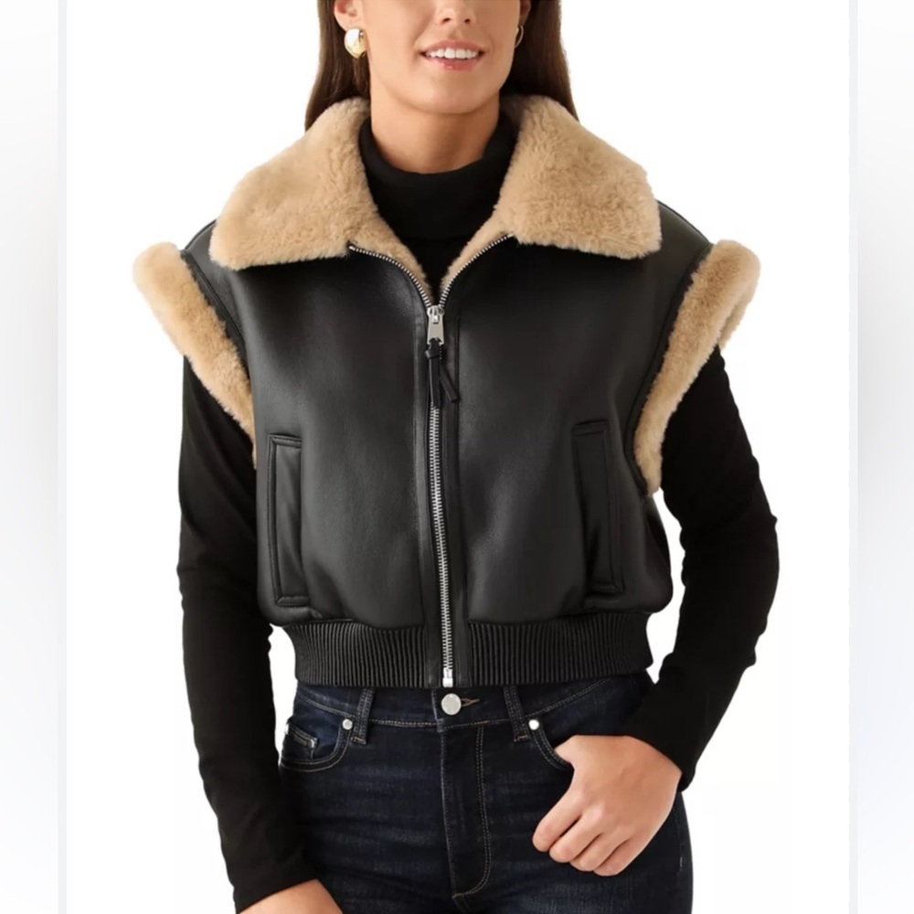 Jason Wu Edit Women's Double Sided Zip Up Bomber Vest Size XS Faux Fur Jacket